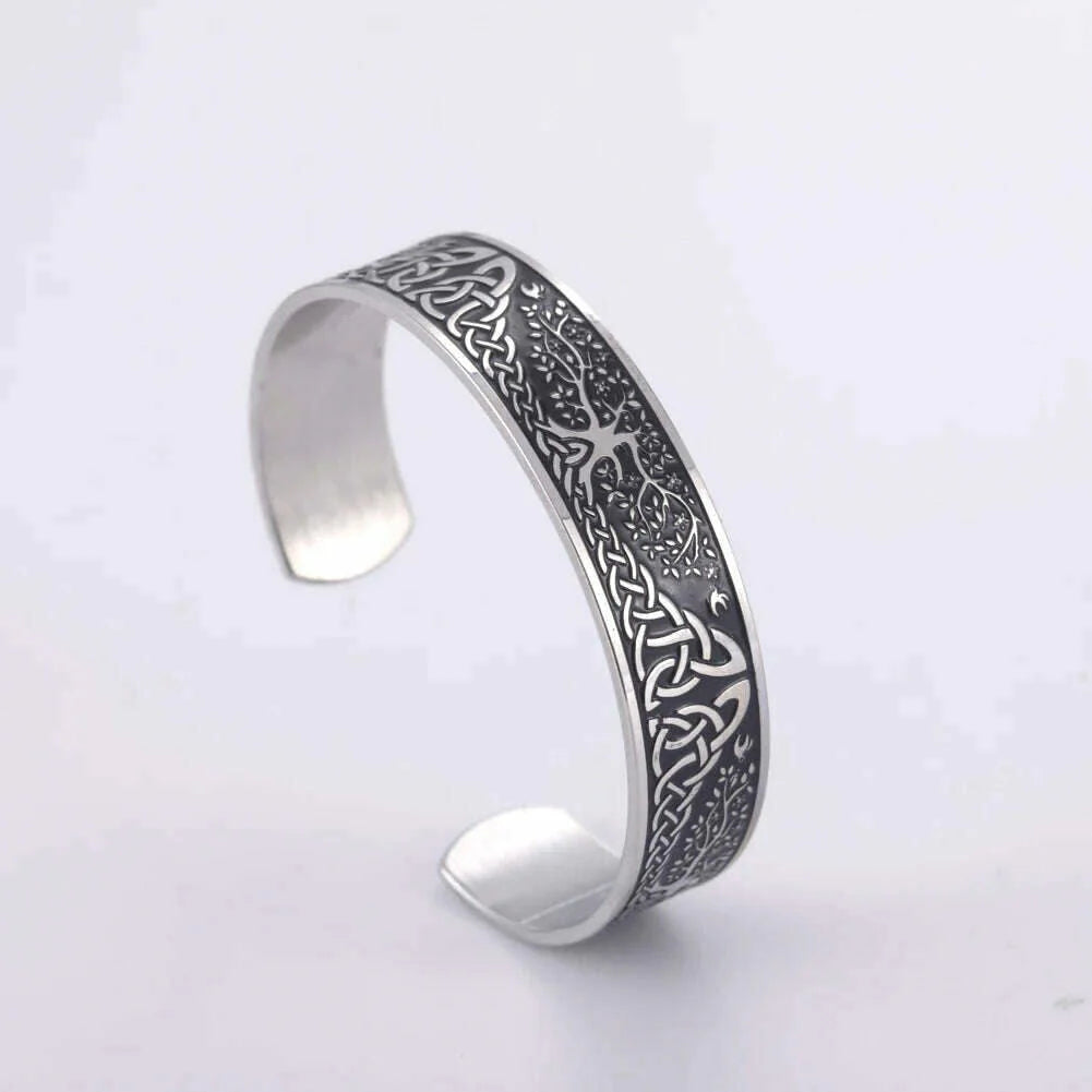 Stainless Steel Norse Vikings Runes Bracelet for Men Celtics Knots Tree Of Life Magnetic Cuff Bracelet Vintage Couples Jewelry