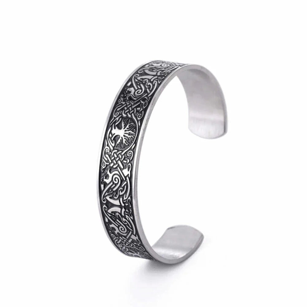 Stainless Steel Norse Vikings Runes Bracelet for Men Celtics Knots Tree Of Life Magnetic Cuff Bracelet Vintage Couples Jewelry