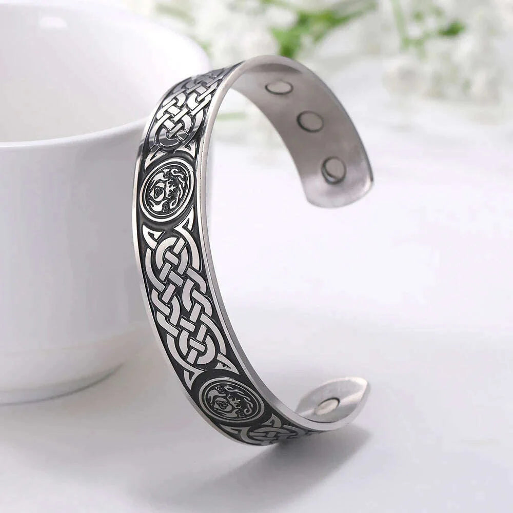 Stainless Steel Norse Vikings Runes Bracelet for Men Celtics Knots Tree Of Life Magnetic Cuff Bracelet Vintage Couples Jewelry