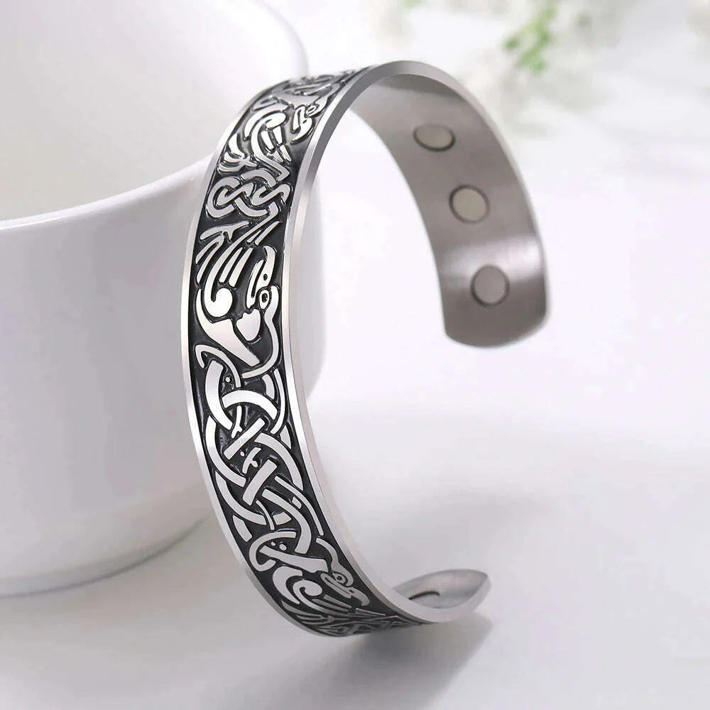 Stainless Steel Norse Vikings Runes Bracelet for Men Celtics Knots Tree Of Life Magnetic Cuff Bracelet Vintage Couples Jewelry