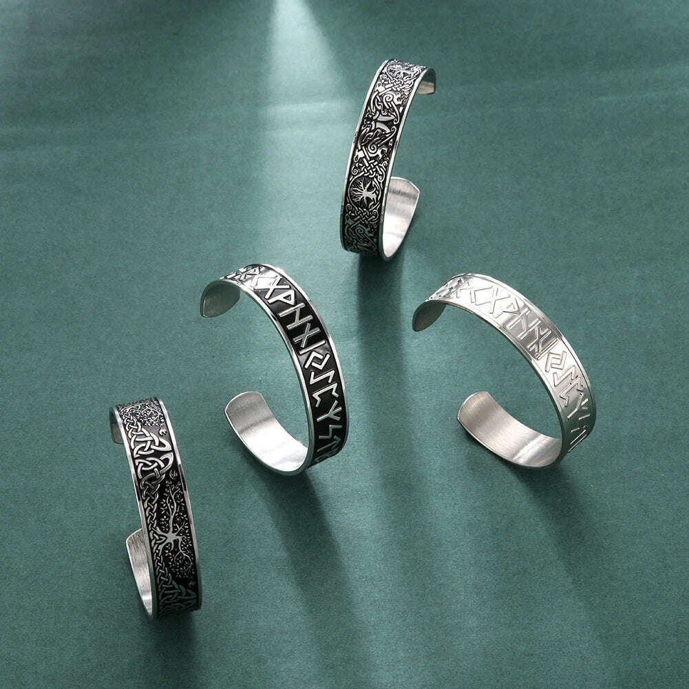 Stainless Steel Norse Vikings Runes Bracelet for Men Celtics Knots Tree Of Life Magnetic Cuff Bracelet Vintage Couples Jewelry