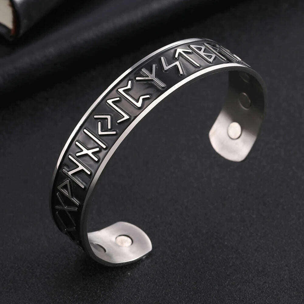 Stainless Steel Norse Vikings Runes Bracelet for Men Celtics Knots Tree Of Life Magnetic Cuff Bracelet Vintage Couples Jewelry