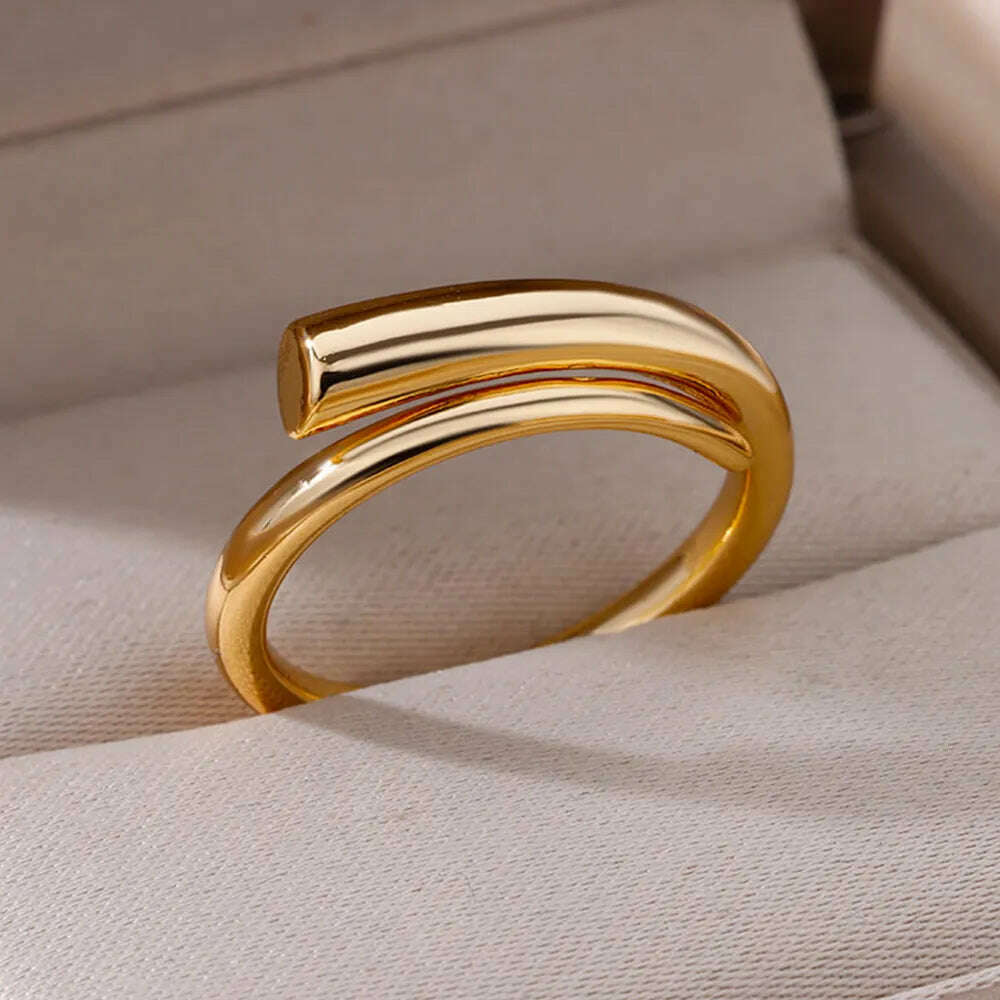 Stainless Steel Rings For Women Men Gold Color Hollow Wide Ring Female Male Engagement Wedding Party Finger Jewelry Gift Trend