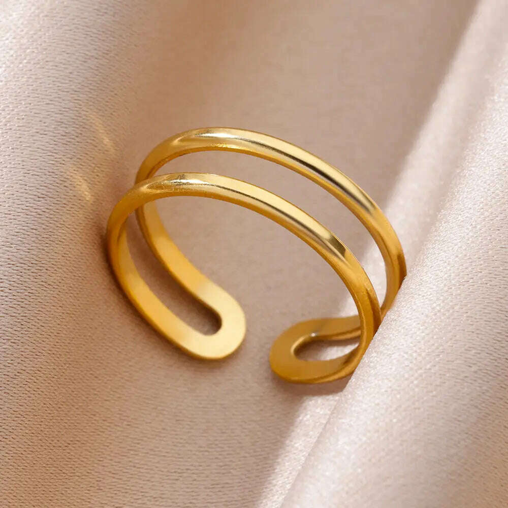 Stainless Steel Rings For Women Men Gold Color Hollow Wide Ring Female Male Engagement Wedding Party Finger Jewelry Gift Trend