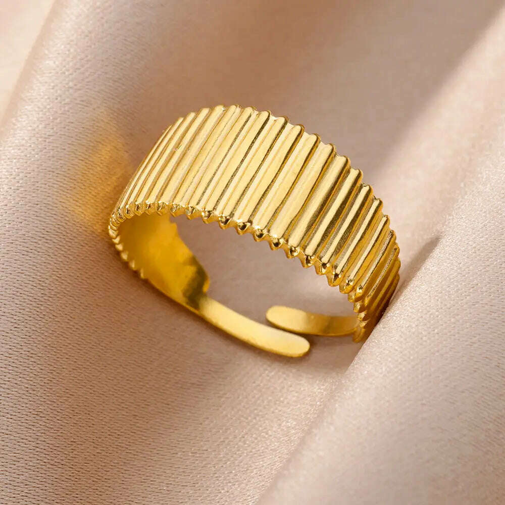 Stainless Steel Rings For Women Men Gold Color Hollow Wide Ring Female Male Engagement Wedding Party Finger Jewelry Gift Trend