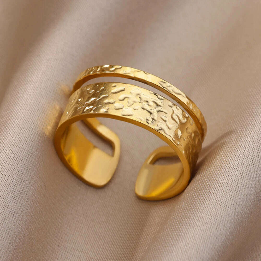 Stainless Steel Rings For Women Men Gold Color Hollow Wide Ring Female Male Engagement Wedding Party Finger Jewelry Gift Trend