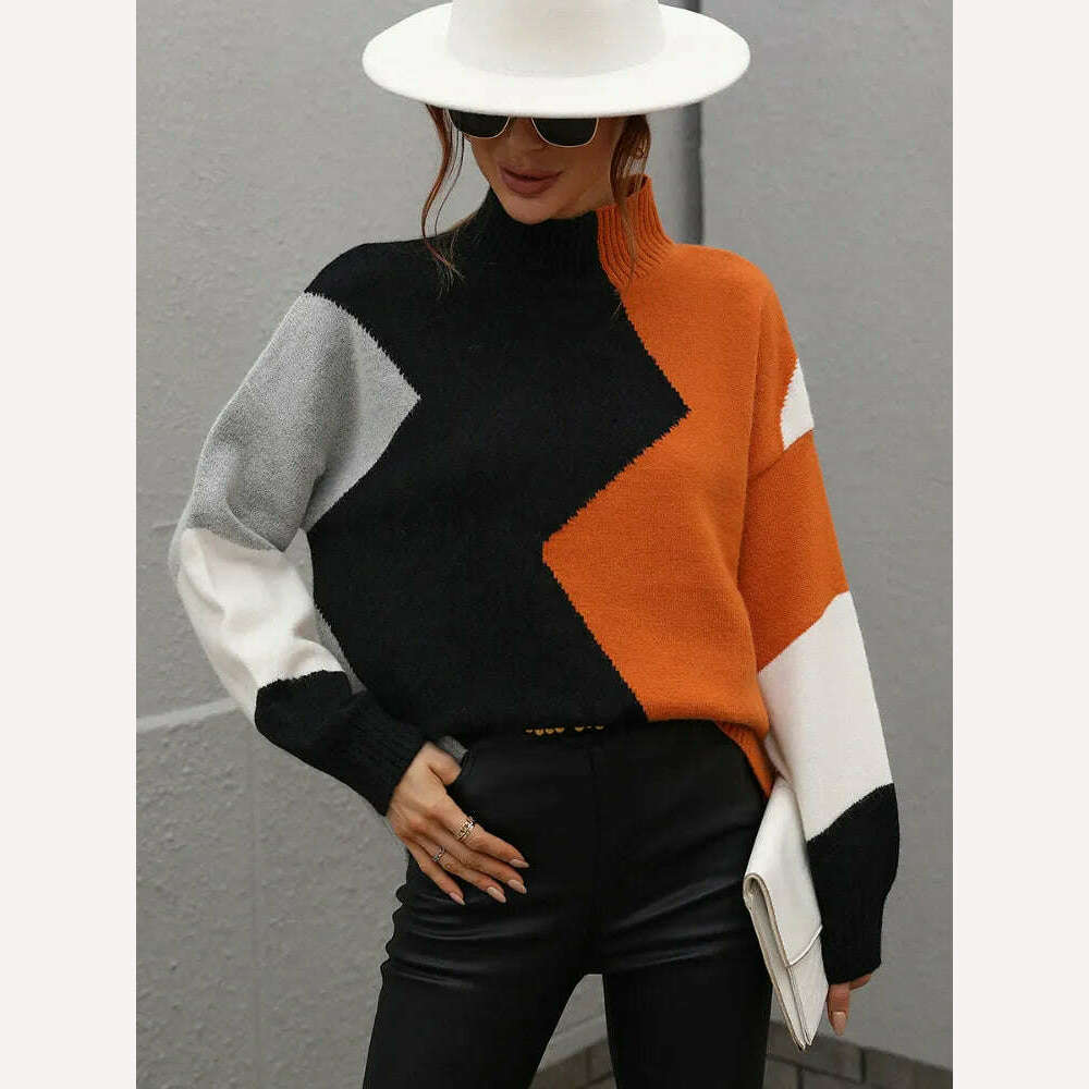 Sweater Women Fashion Tops 2022 Women Autumn Winter New Loose Color Matching Round Neck Sweater Long Sleeve Pullover Korean