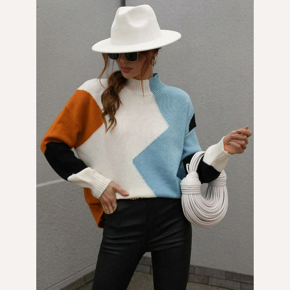 Sweater Women Fashion Tops 2022 Women Autumn Winter New Loose Color Matching Round Neck Sweater Long Sleeve Pullover Korean