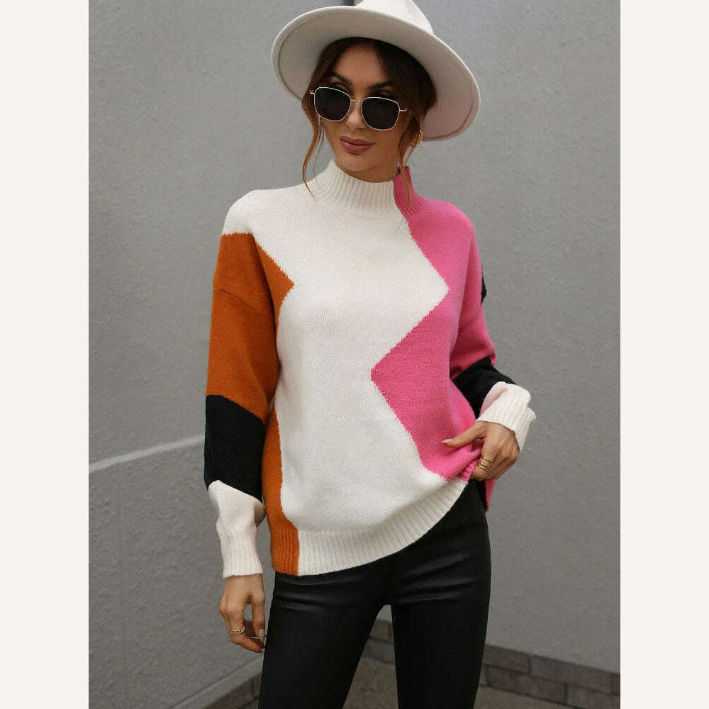 Sweater Women Fashion Tops 2022 Women Autumn Winter New Loose Color Matching Round Neck Sweater Long Sleeve Pullover Korean