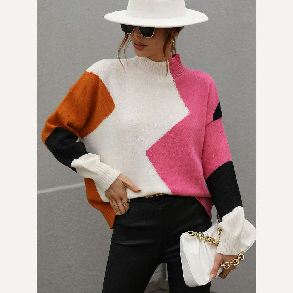 Sweater Women Fashion Tops 2022 Women Autumn Winter New Loose Color Matching Round Neck Sweater Long Sleeve Pullover Korean