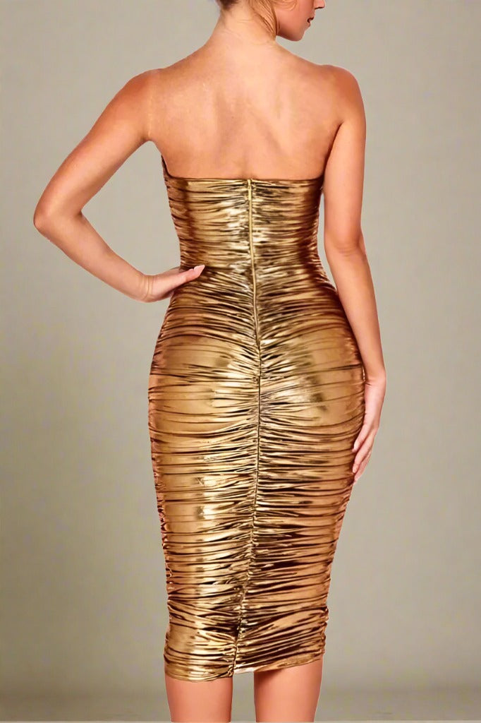 Terese Bodycon Wrap Dress - Gold