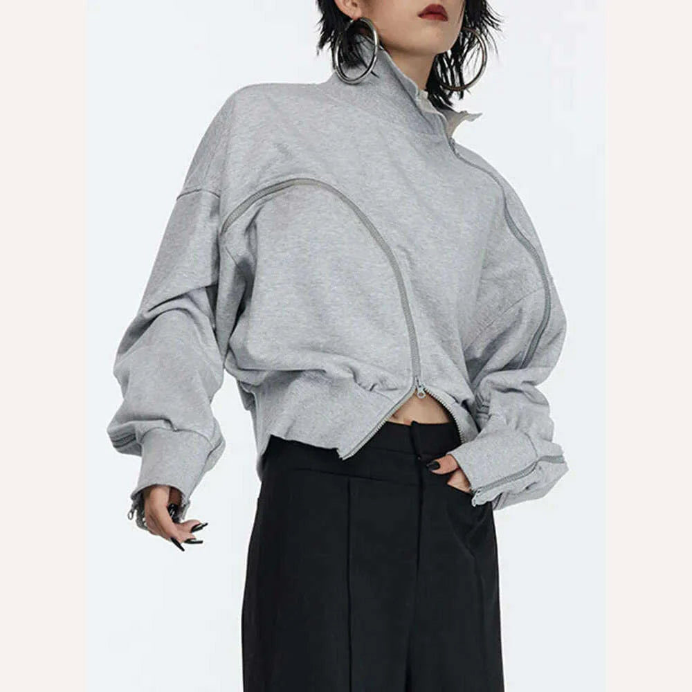 TWOTWINSTYLE Solid Patchwork Zipper Streetwear Sweatshirts For Women Tuntleneck Long Sleeve Pullover Sweatshirt Female Fahion