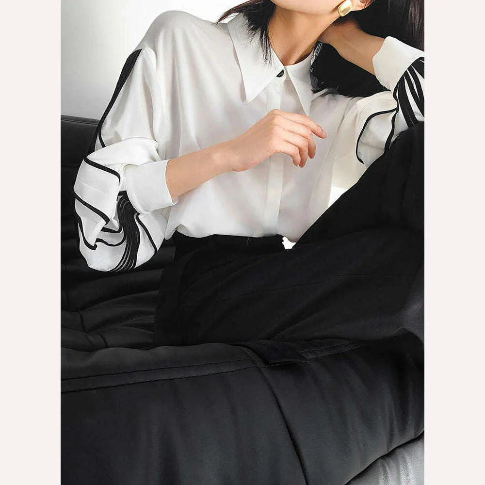 TWOTWINSTYLE Straight Patchwork Shirt For Women Lapel Lantern Sleeve Colorblock Loose Blouses Female Clothing Style 2022 Fashion