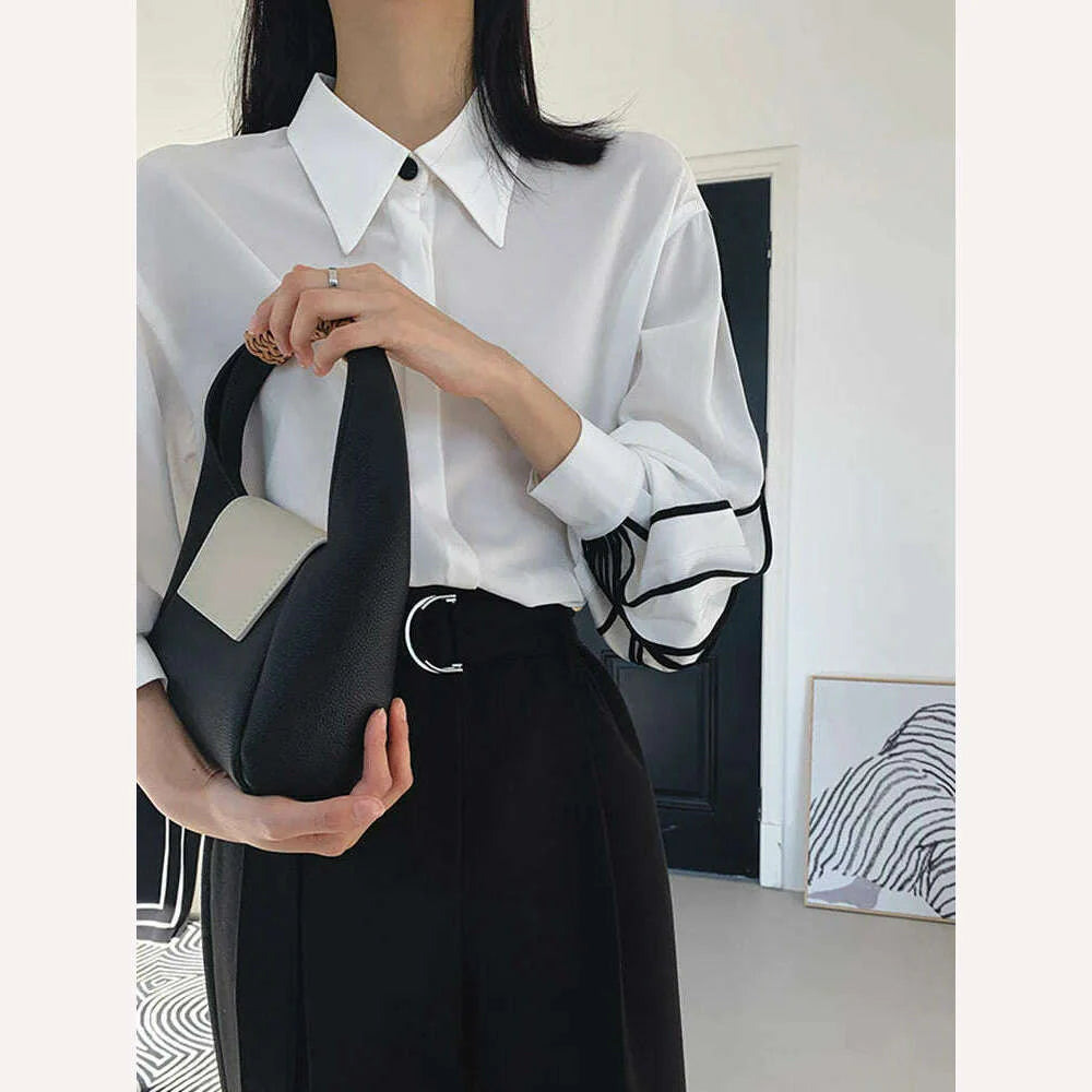 TWOTWINSTYLE Straight Patchwork Shirt For Women Lapel Lantern Sleeve Colorblock Loose Blouses Female Clothing Style 2022 Fashion