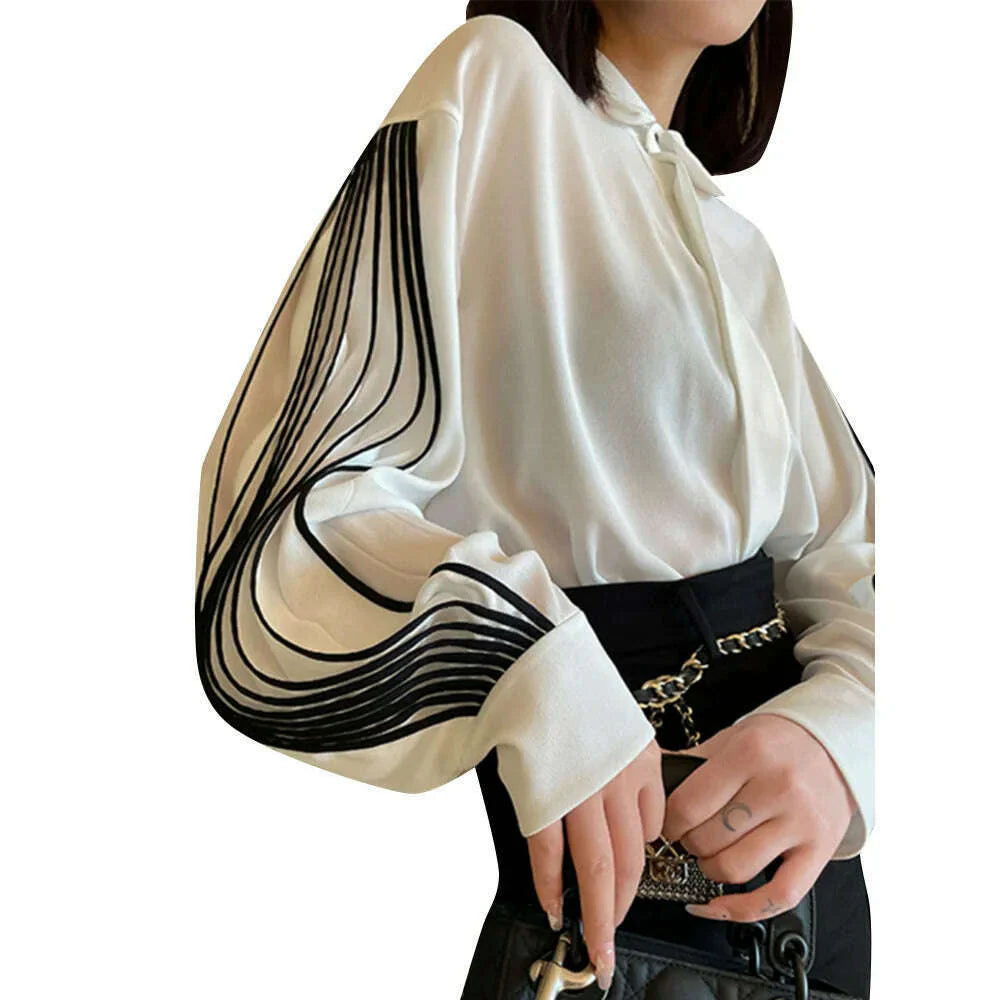 TWOTWINSTYLE Straight Patchwork Shirt For Women Lapel Lantern Sleeve Colorblock Loose Blouses Female Clothing Style 2022 Fashion