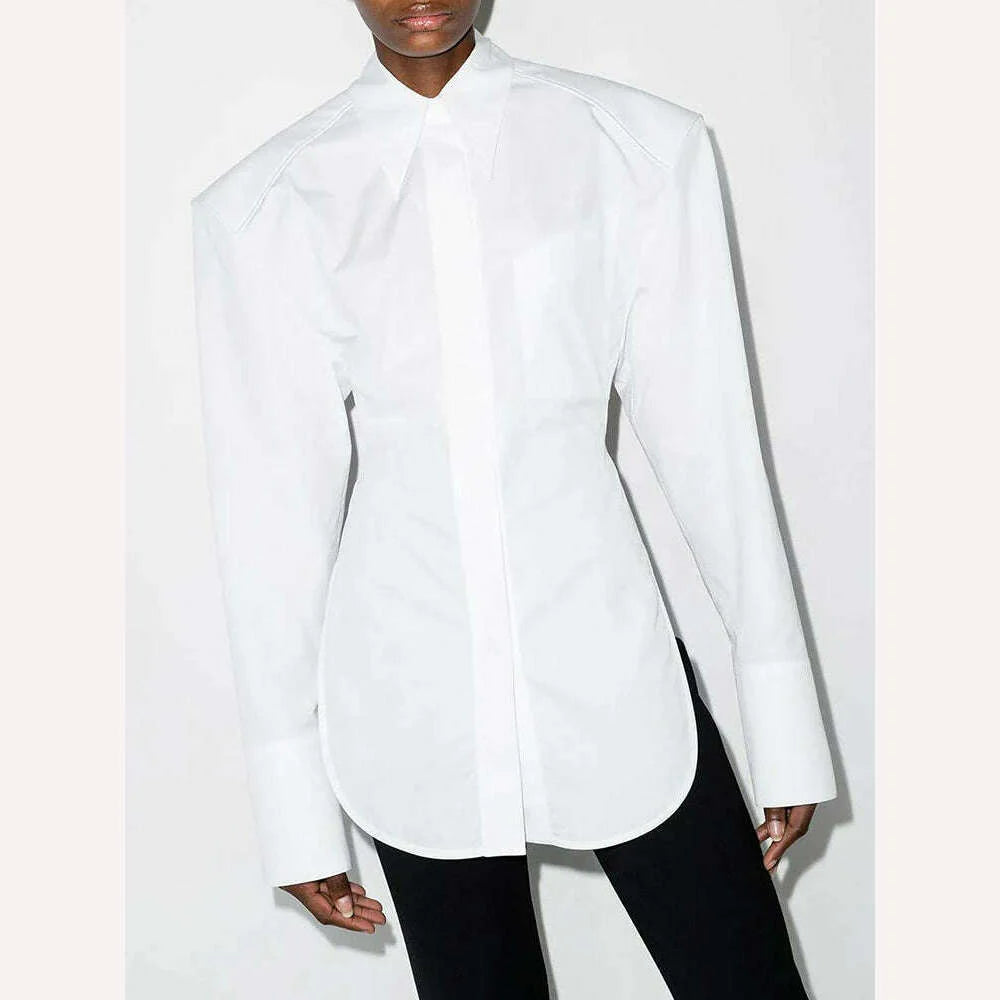 VGH Backless Sexy White Shirt For Women Lapel Long Sleeve Solid Bandage High Street Solid Minimalist Blouses Female 2022 Clothes