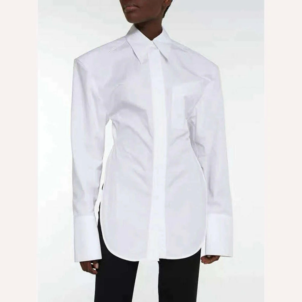 VGH Backless Sexy White Shirt For Women Lapel Long Sleeve Solid Bandage High Street Solid Minimalist Blouses Female 2022 Clothes