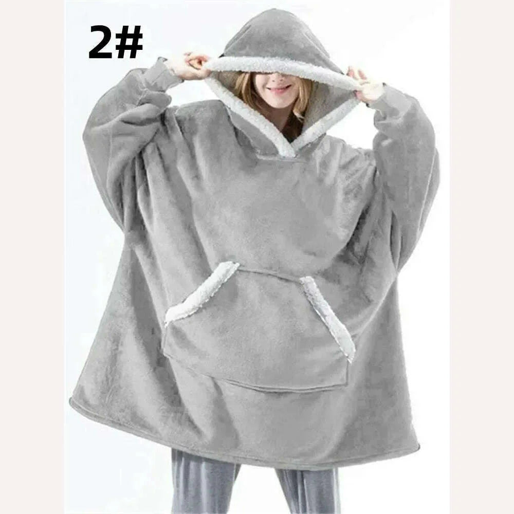 Winter Hoodies Sweatshirt Women Men Pullover Fleece Giant TV Oversized Blanket with Long Flannel Sleeves