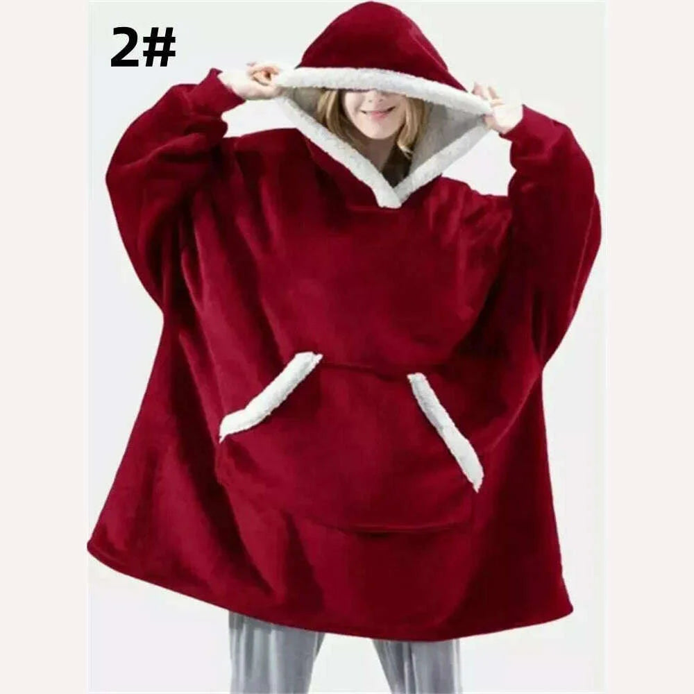 Winter Hoodies Sweatshirt Women Men Pullover Fleece Giant TV Oversized Blanket with Long Flannel Sleeves