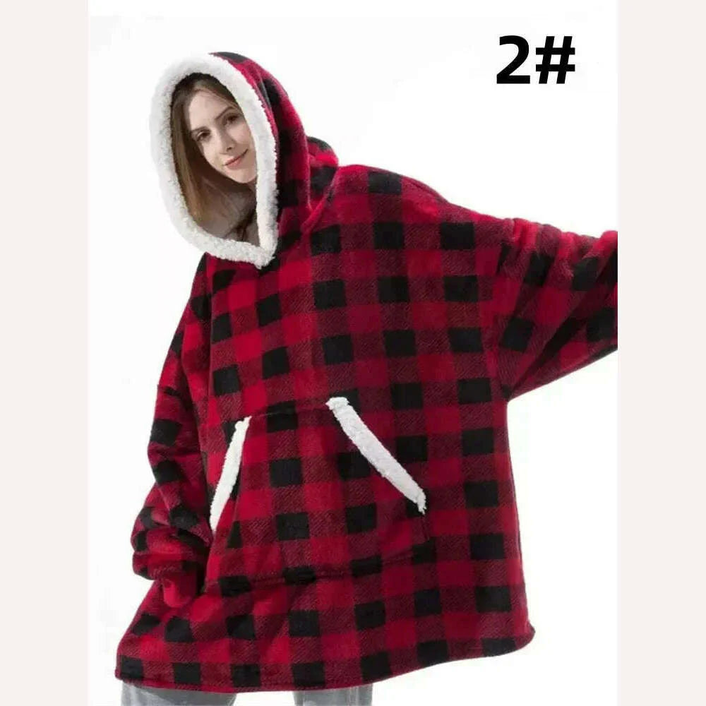 Winter Hoodies Sweatshirt Women Men Pullover Fleece Giant TV Oversized Blanket with Long Flannel Sleeves