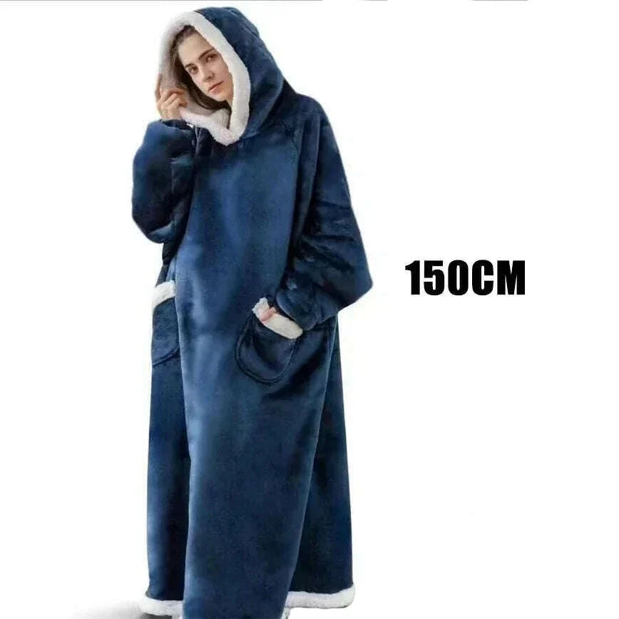 Winter Hoodies Sweatshirt Women Men Pullover Fleece Giant TV Oversized Blanket with Long Flannel Sleeves