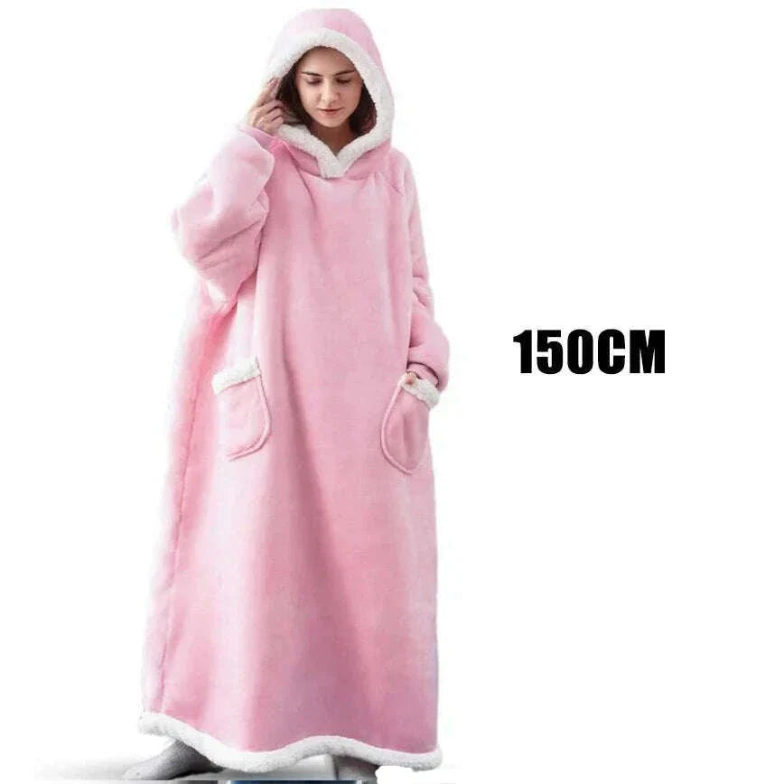 Winter Hoodies Sweatshirt Women Men Pullover Fleece Giant TV Oversized Blanket with Long Flannel Sleeves