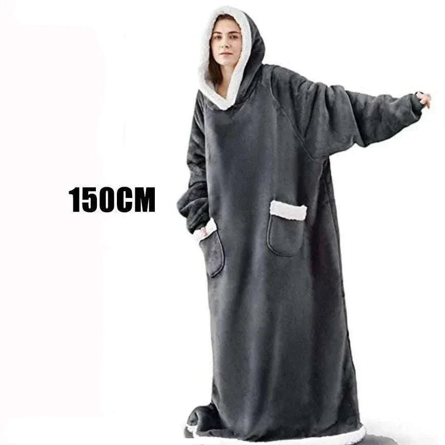 Winter Hoodies Sweatshirt Women Men Pullover Fleece Giant TV Oversized Blanket with Long Flannel Sleeves