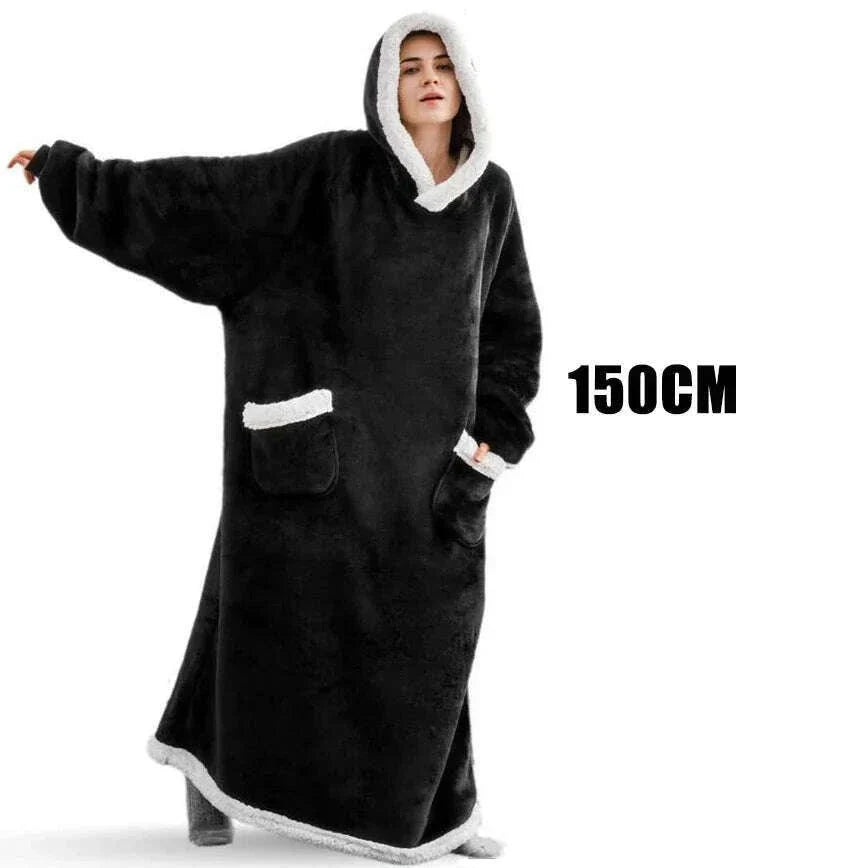 Winter Hoodies Sweatshirt Women Men Pullover Fleece Giant TV Oversized Blanket with Long Flannel Sleeves