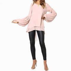 Women Blouse ZANZEA Autumn Crew Neck Lantern SleeveShirt Casual Solid Blusas Femininas Long Tops Tunic Asymmetrical Hem Blouses