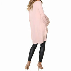 Women Blouse ZANZEA Autumn Crew Neck Lantern SleeveShirt Casual Solid Blusas Femininas Long Tops Tunic Asymmetrical Hem Blouses