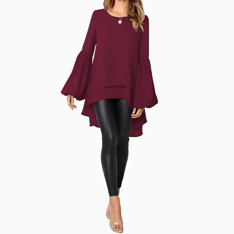 Women Blouse ZANZEA Autumn Crew Neck Lantern SleeveShirt Casual Solid Blusas Femininas Long Tops Tunic Asymmetrical Hem Blouses