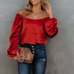 Women Fashion Solid Color Blouse Spring Casual Sexy Square Collar Backless Tops Pullover Autumn Office Lady Elegant Simple Shirt