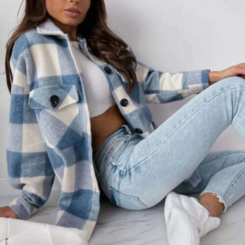 Women Vintage Plaid Shirt Button UP Oversize Shirt Spring Autumn Chic Ladies Loose Shirt Elegant Female Outfits Girls