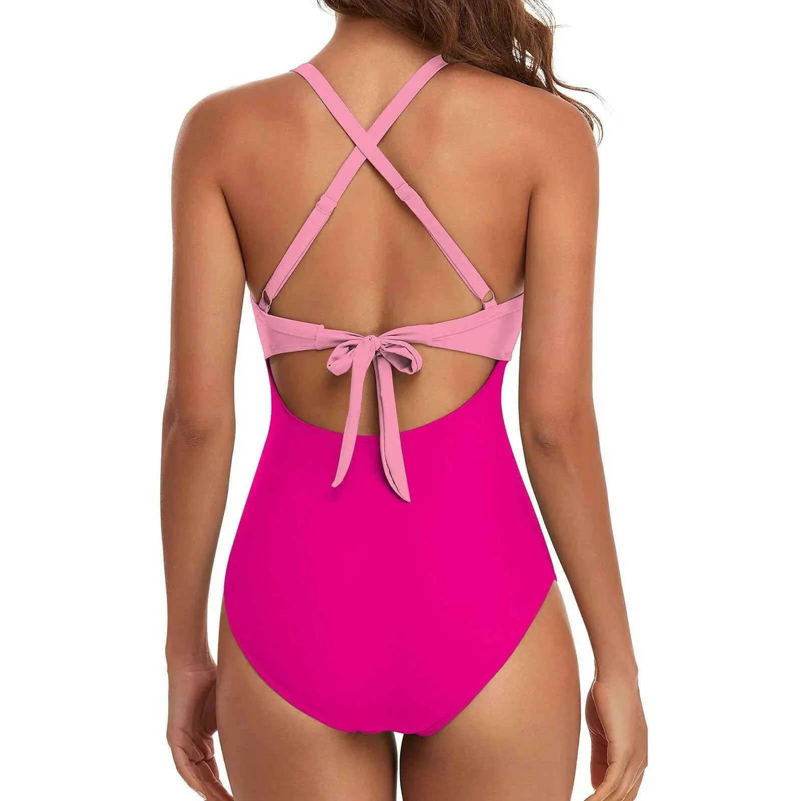 Women's Colorful Sexy Hollow Cross Halter Bikini Beach Swimsuit (With Chest Pad Without Steel Bra)