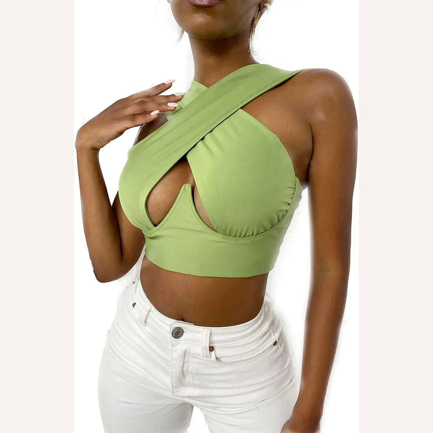 Women's Criss Cross Tank Tops Sexy Sleeveless Solid Color Cutout Front Crop Tops Party Club Streetwear Summer Lady Bustier Tops