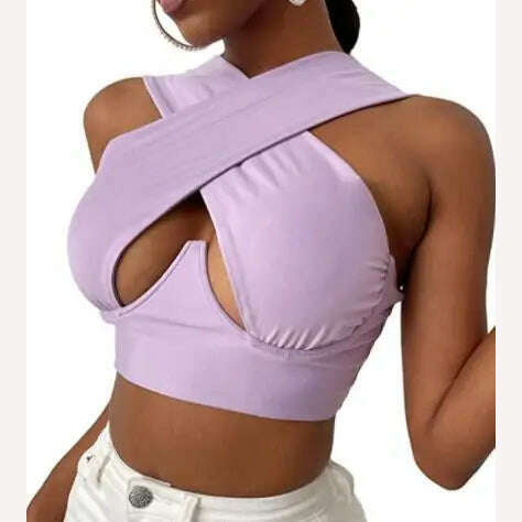 Women's Criss Cross Tank Tops Sexy Sleeveless Solid Color Cutout Front Crop Tops Party Club Streetwear Summer Lady Bustier Tops