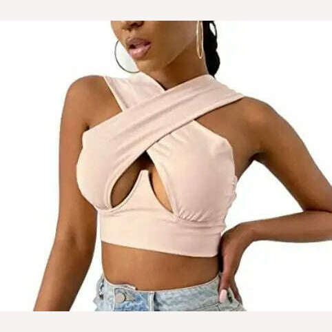 Women's Criss Cross Tank Tops Sexy Sleeveless Solid Color Cutout Front Crop Tops Party Club Streetwear Summer Lady Bustier Tops