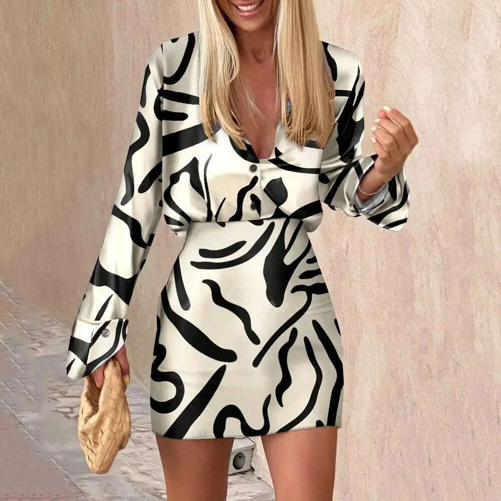 Women's Spring Autumn New Printed Shirt Long Sleeve Set Fashion Slim Elegant Female  Office Dresses Mini Skirt 2 Piece Set 2023