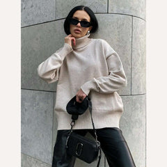 Women's Thick Sweaters Oversize Turtleneck Women Winter Warm White Pullovers Knitted High Neck Oversized Sweater For Women Tops