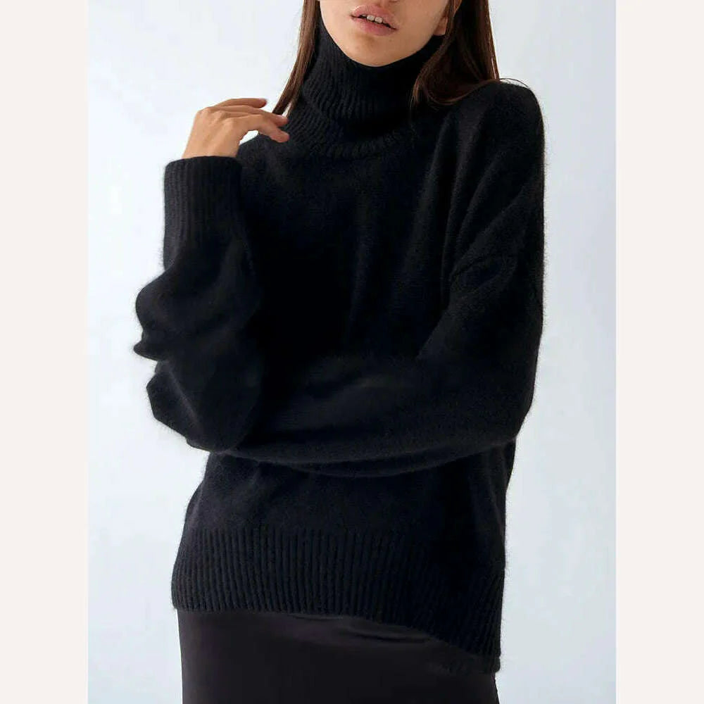 Women's Thick Sweaters Oversize Turtleneck Women Winter Warm White Pullovers Knitted High Neck Oversized Sweater For Women Tops