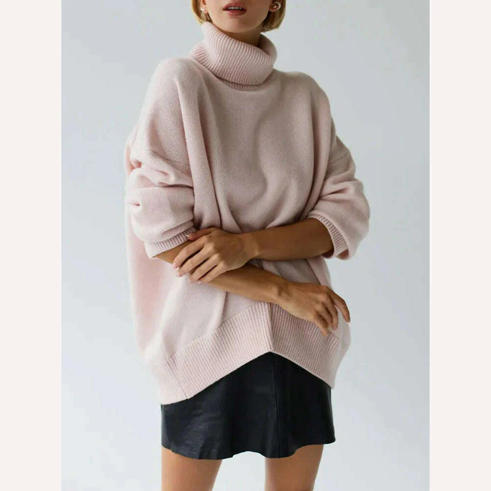 Women's Thick Sweaters Oversize Turtleneck Women Winter Warm White Pullovers Knitted High Neck Oversized Sweater For Women Tops