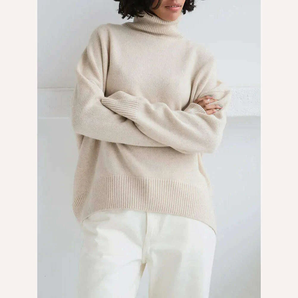 Women's Thick Sweaters Oversize Turtleneck Women Winter Warm White Pullovers Knitted High Neck Oversized Sweater For Women Tops