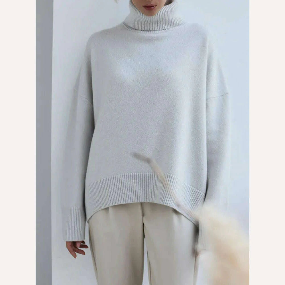 Women's Thick Sweaters Oversize Turtleneck Women Winter Warm White Pullovers Knitted High Neck Oversized Sweater For Women Tops