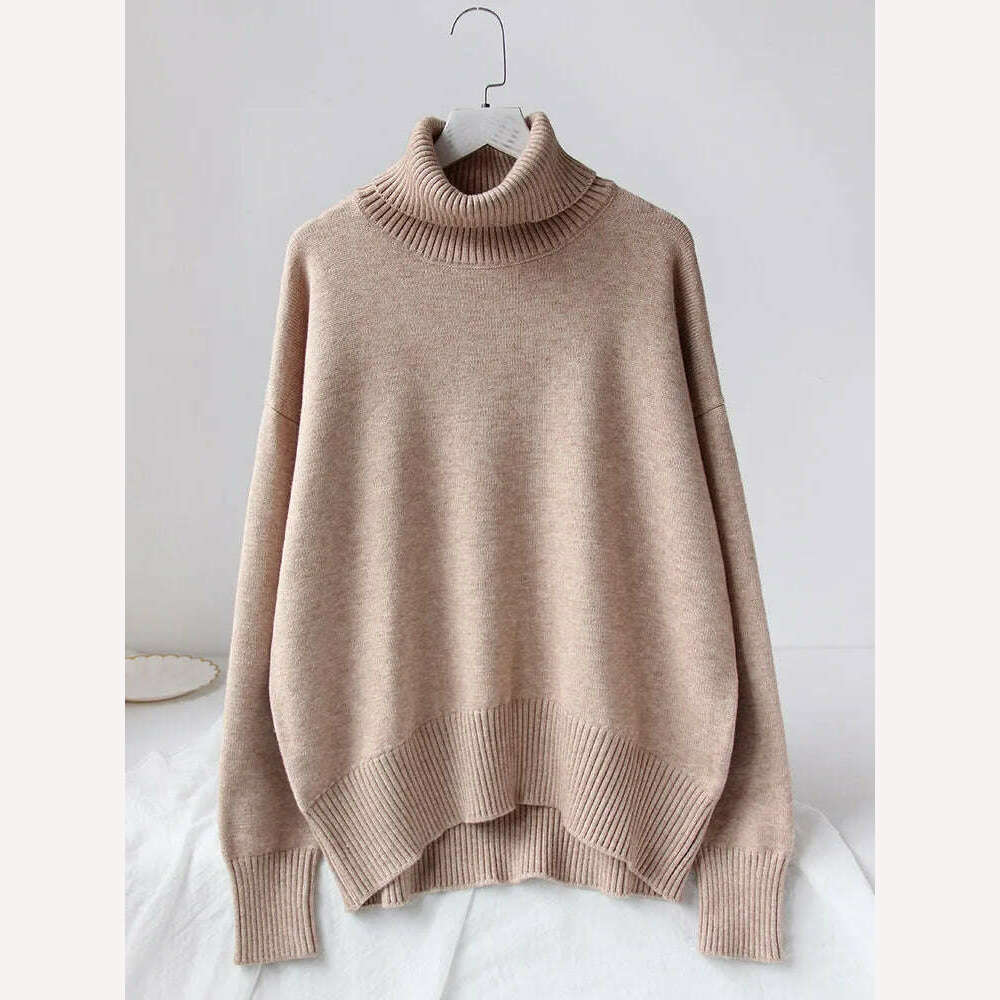 Women's Thick Sweaters Oversize Turtleneck Women Winter Warm White Pullovers Knitted High Neck Oversized Sweater For Women Tops