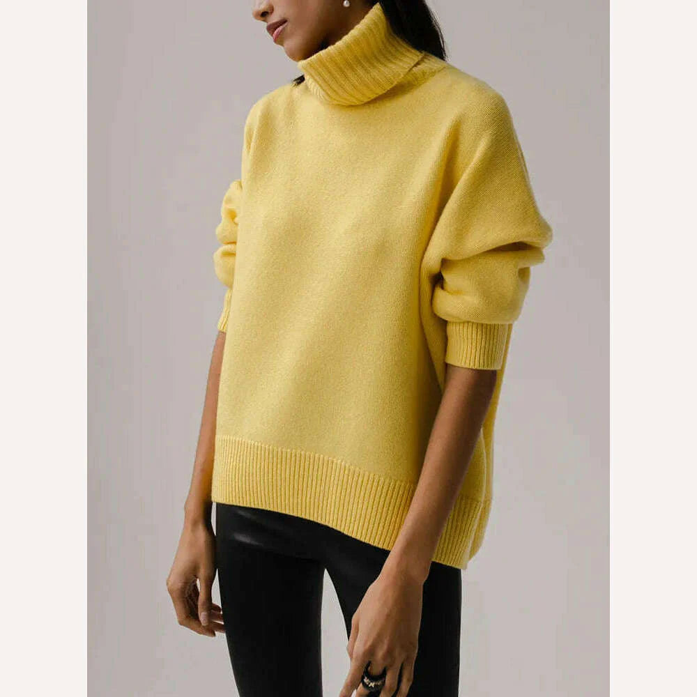 Women's Thick Sweaters Oversize Turtleneck Women Winter Warm White Pullovers Knitted High Neck Oversized Sweater For Women Tops