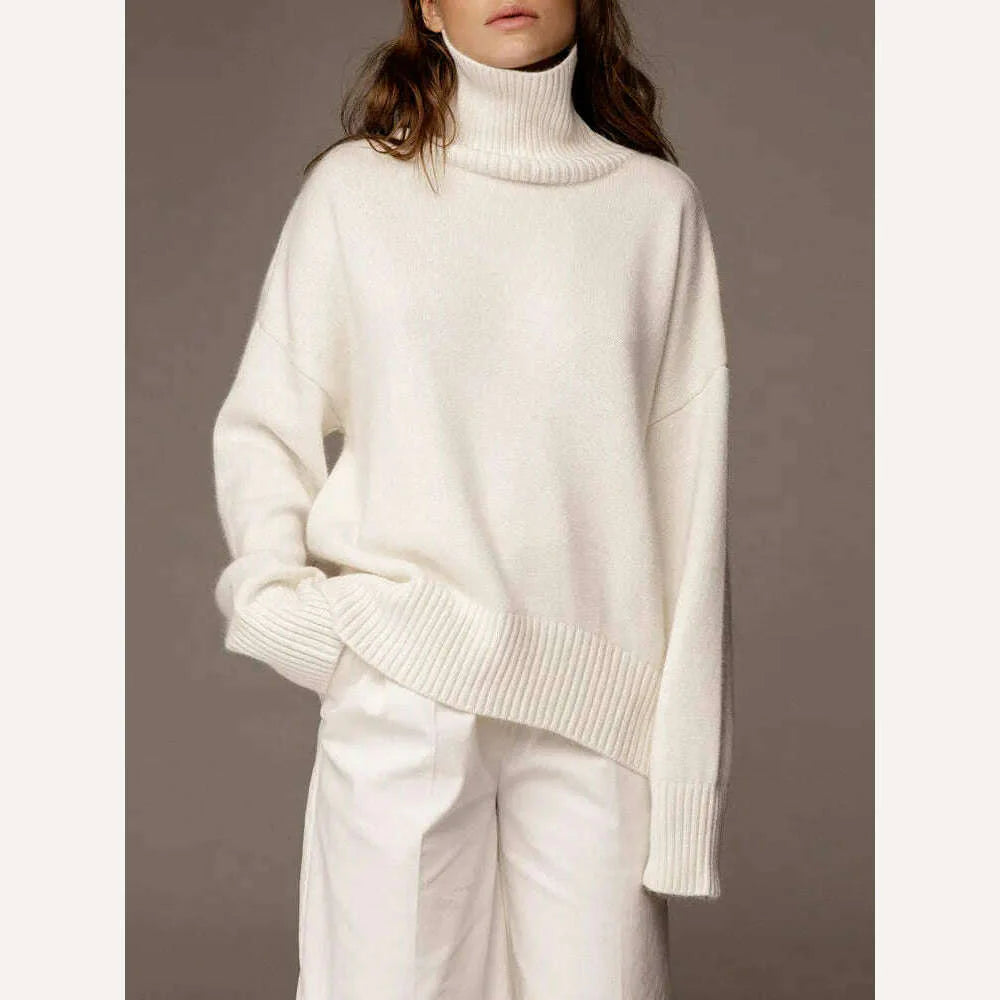 Women's Thick Sweaters Oversize Turtleneck Women Winter Warm White Pullovers Knitted High Neck Oversized Sweater For Women Tops