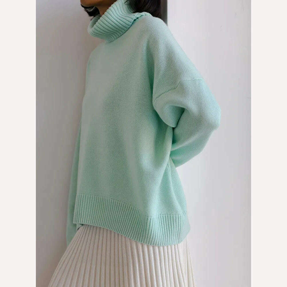 Women's Thick Sweaters Oversize Turtleneck Women Winter Warm White Pullovers Knitted High Neck Oversized Sweater For Women Tops