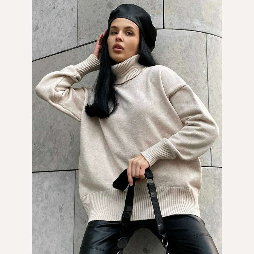 Women's Thick Sweaters Oversize Turtleneck Women Winter Warm White Pullovers Knitted High Neck Oversized Sweater For Women Tops