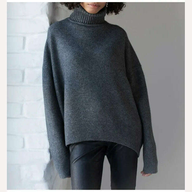 Women's Thick Sweaters Oversize Turtleneck Women Winter Warm White Pullovers Knitted High Neck Oversized Sweater For Women Tops