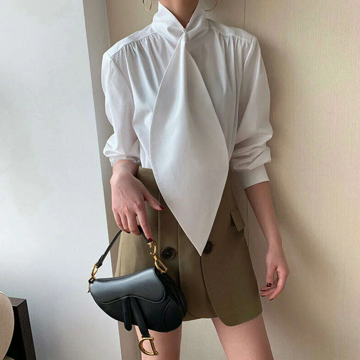 Yeezzi 2022 Spring Summer Female Elegant White Long Sleeves Oversize Tops Shirt Blouse For Women